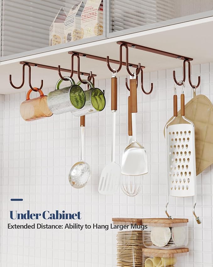 Luckinow Mug Hooks Under Cabinet 3 Pack, Coffee Cup Hooks - Image 6
