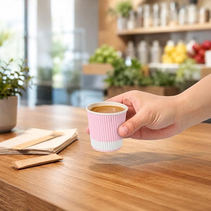 Restaurantware Ripple Wall Coffee Cups 25 Count 4 Ounce Insulated Light Pink - Image 5