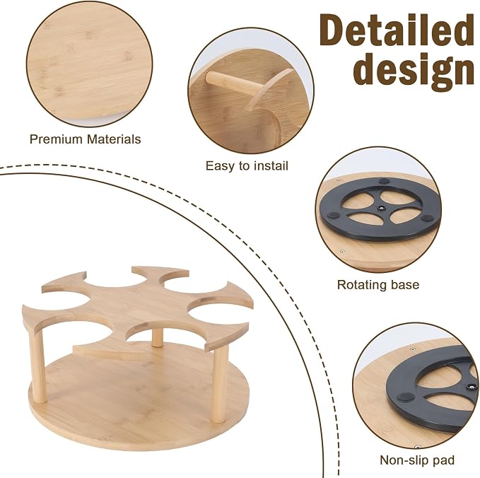 Rotating Coffee Syrup Organizer, 6 Bottles Wood Syrup Holder, Syrups Bottle - Image 2