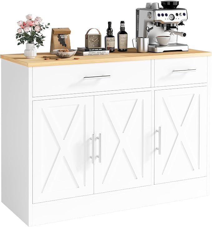 Vongrasig Buffet Cabinet with Storage, 43” Farmhouse Coffee Bar Cabinet with 3 - Image 7
