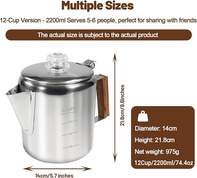12 Cup Percolator 304 Stainless Steel Coffee Pot Coffee Maker Coffee Machine - Image 2