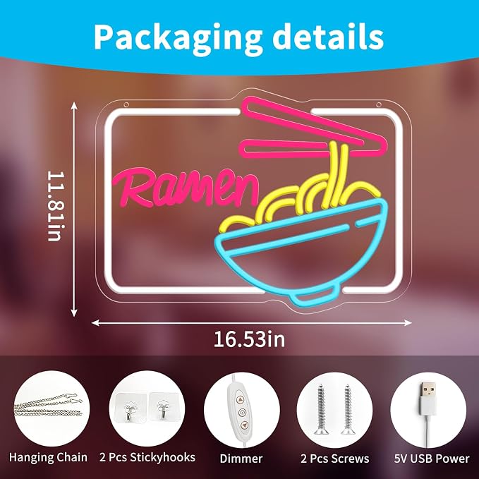 Ramen Neon Sign for Wall Decor, Dimmable LED Light Up Sign for Resturant Dining - Image 6