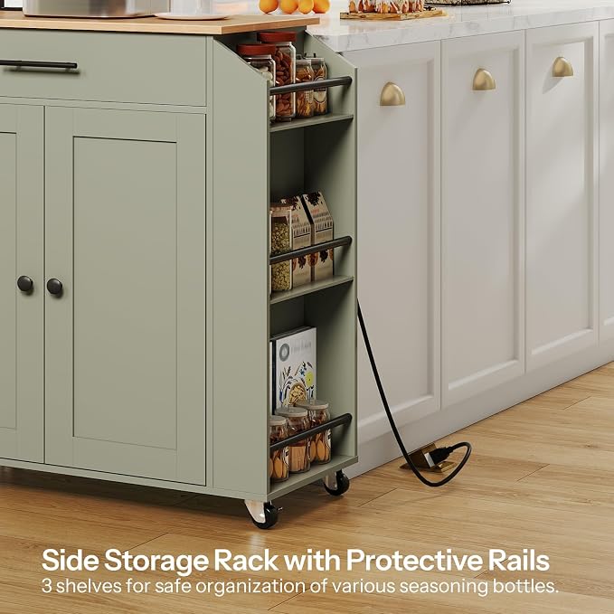 HOOBRO Kitchen Island with Power Outlet, Storage Island with Spice Rack and - Image 7
