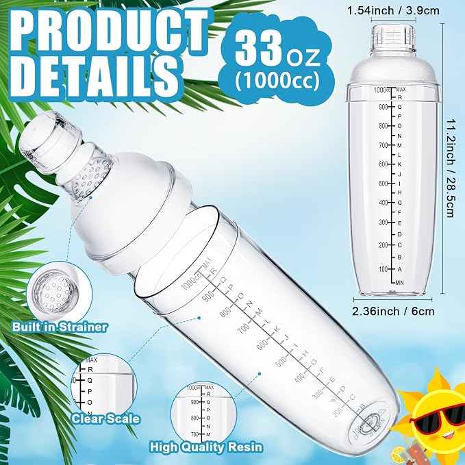 Lallisa 4 Pcs Plastic Cocktail Shaker Hand Drink Mixer Bubble Tea Shaker - Image 2