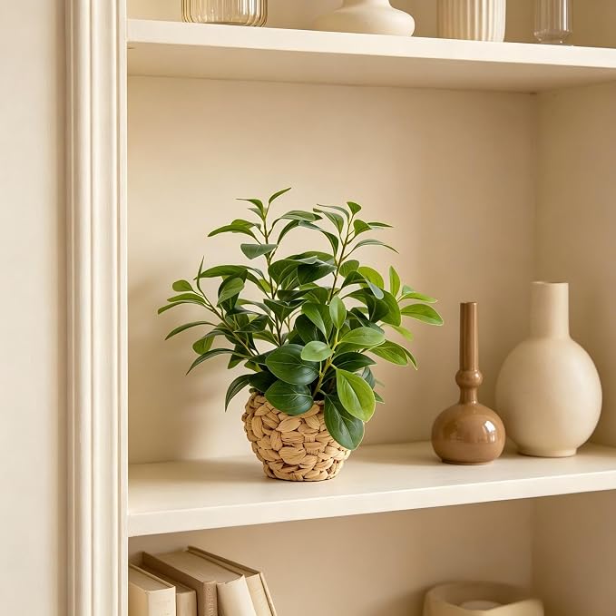 AlphaAcc 15.7" Artificial Fig Leaf Plant in Water Hyacinth Basket - Image 9