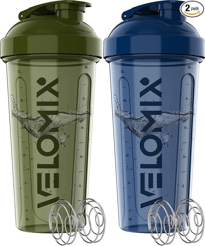 VELOMIX -2 Pack- 28 oz Protein Shaker Bottles by VELOMIX