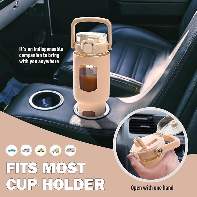 BLUEGO 32oz Glass Tumbler with Lid and Handle, Iced Coffee Cup with Straws - Image 5