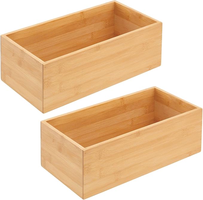 mDesign Bamboo Wood Organizer Storage Bin Box - Image 9