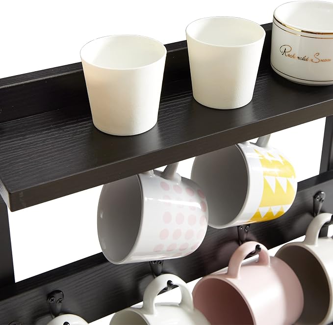 IBUYKE Rustic Coffee Mug Holder Stand, 2 Tier Countertop Mug Tree Holder Rack - Image 5