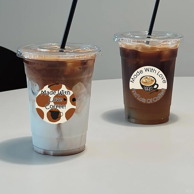 500 Pcs Made with Love & Coffee Stickers 2 Inch Coffee Themed Thank You - Image 5