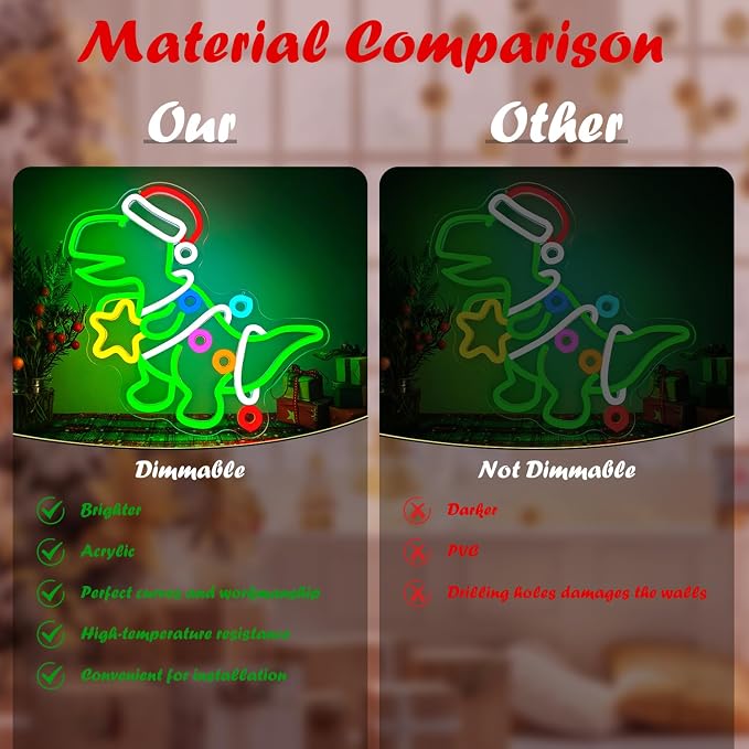 Christmas Dinosaur Neon Sign Green Dinosaur Ornament LED Sign - Image 3