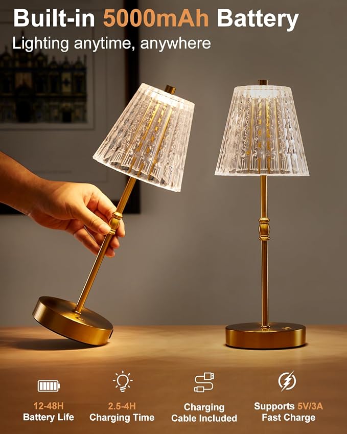 SAIWEYA Cordless Table Lamp, 5000mAh Rechargeable Battery Operated Portable Lamp - Image 4