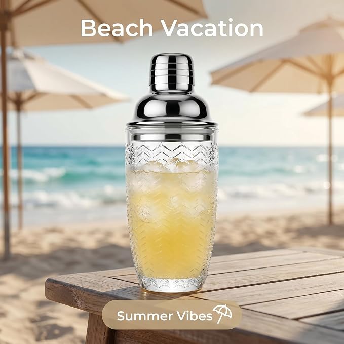V-Cut Glass Cocktail Shaker 15oz | Leakproof, Stainless Lid, Upgrated Silicone - Image 5