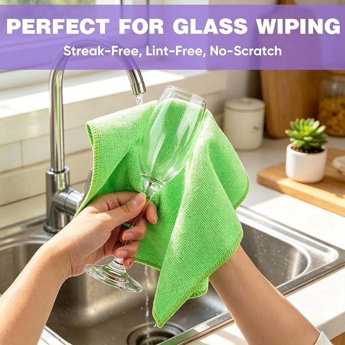 TEAWOO 10 PCS Green Microfiber Cleaning Cloths, Highly Absorbent Microfiber - Image 4