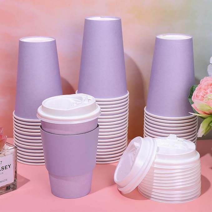 JarThenaAMCS 50 Set Easter Light Purple Disposable Coffee Cups - Image 5