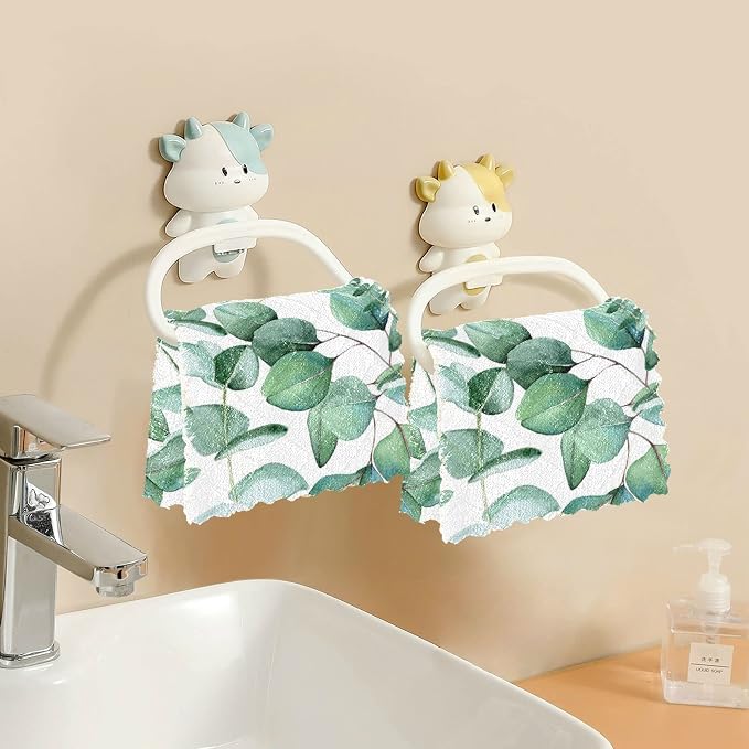 ALAZA Dish Towels Kitchen Cleaning Cloths Eucalyptus Leaves on A White - Image 5