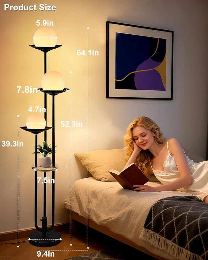 Lightdot Globe Floor Lamp with Shelf 3-Lights Modern Dimmable Floor Lamps 3000K - Image 7