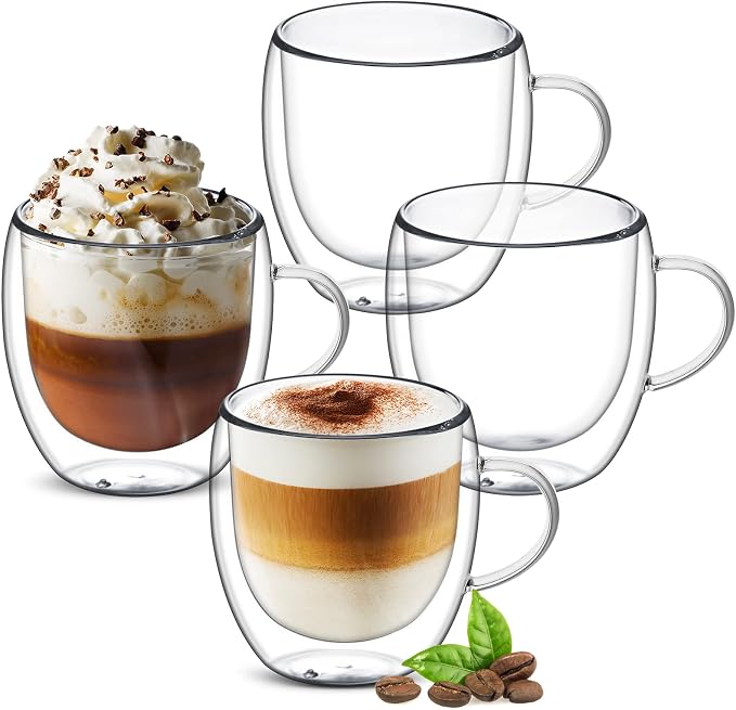 8oz Double Walled Glass Coffee Mugs by Ulrikco
