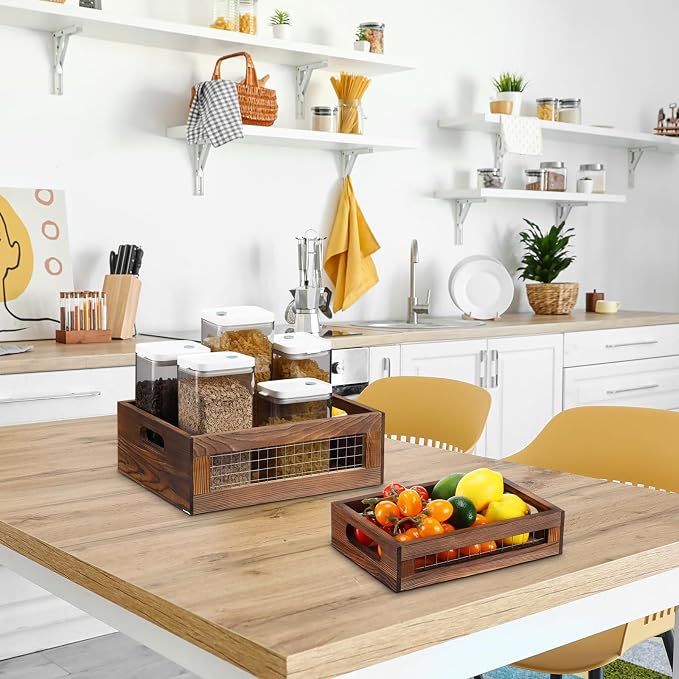 FillTouch 4 Pcs Wooden Nesting Countertop Baskets 4 Size Wooden Storage Box - Image 4
