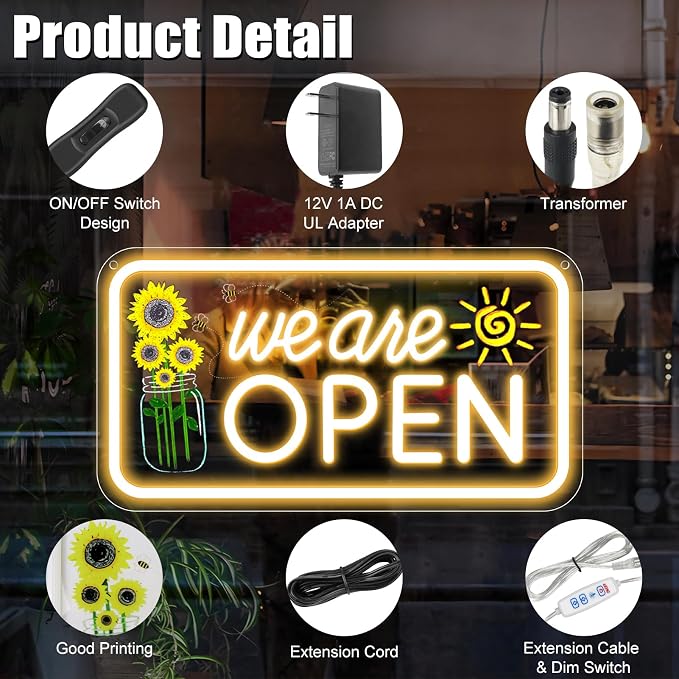 Neon We Are Open Signs for Business, 16.5x9'' Open Sign - Image 4