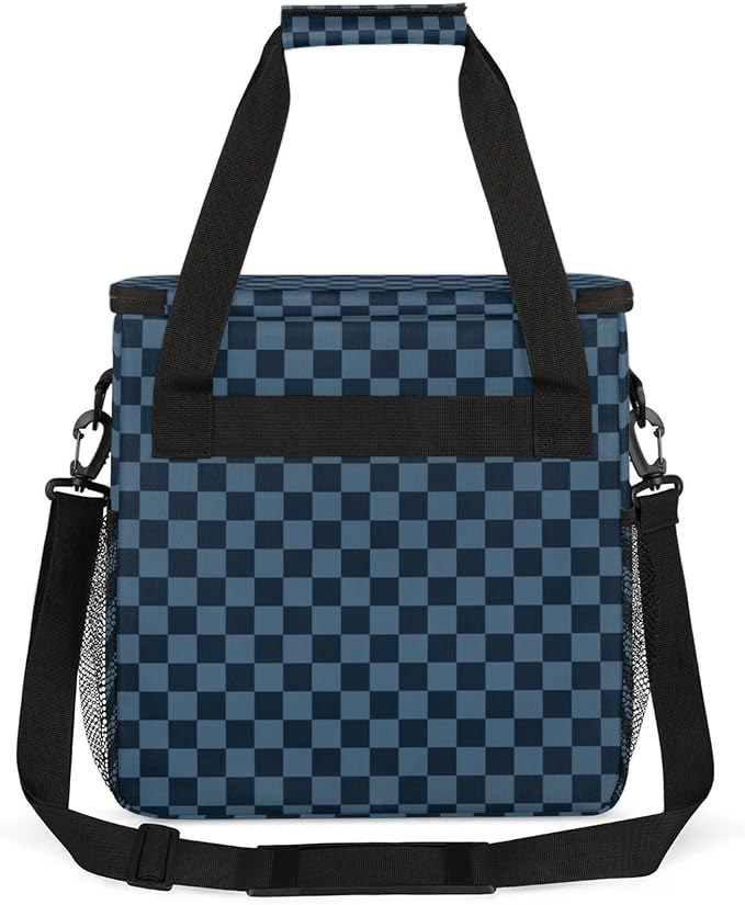 Checkerboard Dark Blue Coffee Maker Carrying Bag, Waterproof Insulated - Image 5
