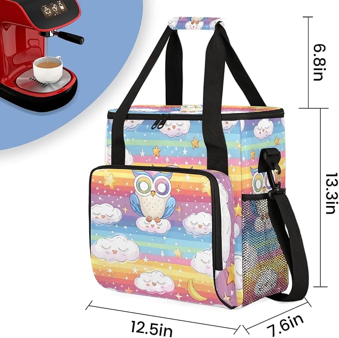 Owl Rainbow Coffee Maker Carring Bag, Large Insulated Storage Organizer Case - Image 2
