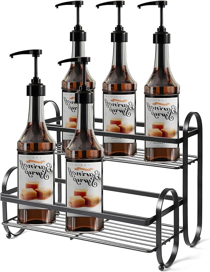 6-Bottle 2-Tier Coffee Syrup Rack Organizer, Sturdy Metal Syrup Storage Shelf by JforSJizT