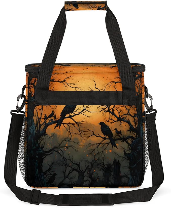 Halloween Crow Themed Coffee Maker Carring Bag, Large Insulated Storage - Image 5