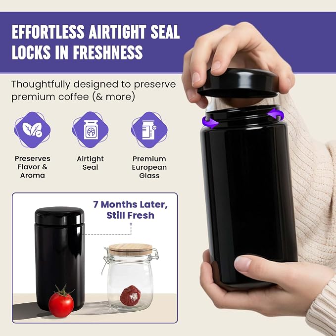 Infinity Jars, 1 L Airtight Coffee Canister Ultraviolet Glass Coffee Bean - Image 2