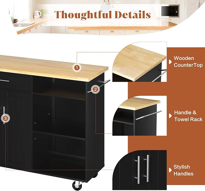 JY QAQA 42" Kitchen Island on Wheels - Image 5