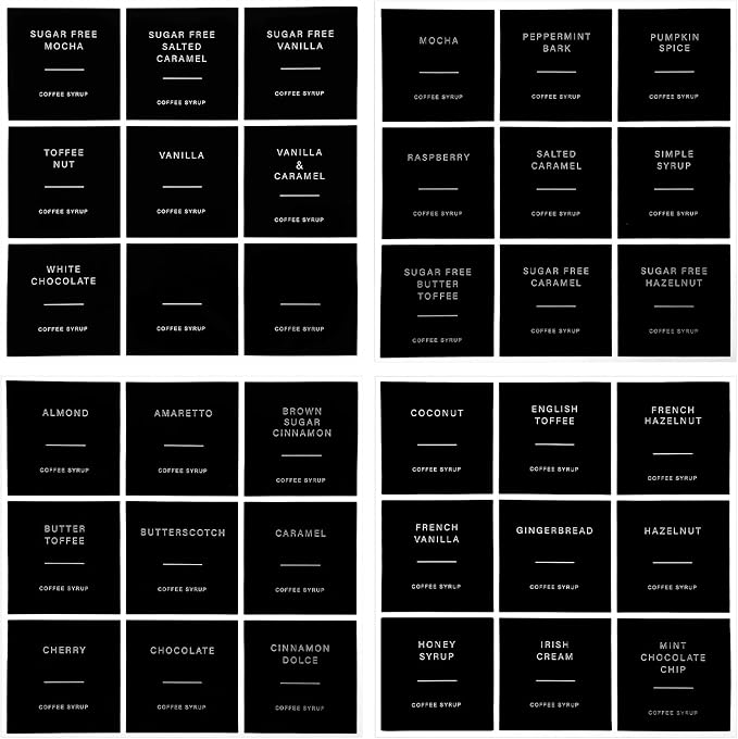 72 PCS Coffee Syrup Labels, Preprinted Waterproof Vinyl Syrup Labels - Image 8