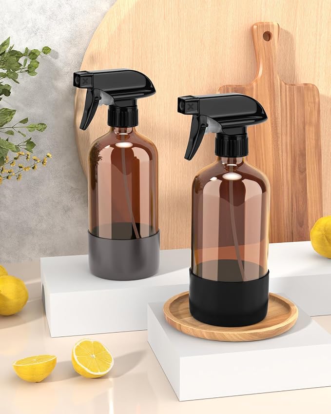 Bontip Glass Spray Bottle with Silicone Sleeve Protection, Amber Glass Spray - Image 6