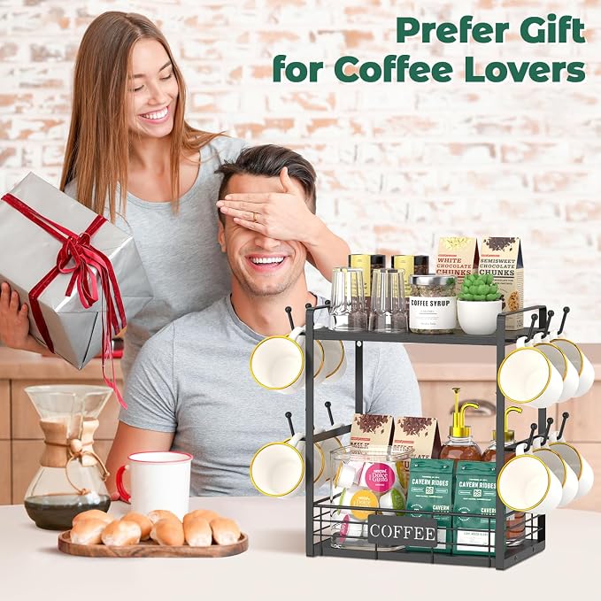 EsLuker.ly Coffee Mug Cup Holder Tree Bar Station Organizer, 2 Tier Mug Stand - Image 7