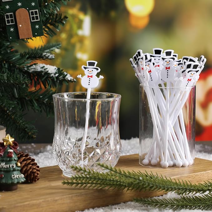 SiliFine 30 Pcs Winter Drink Stirrers Xmas Stir Stick Holiday Coffee Swizzle - Image 2