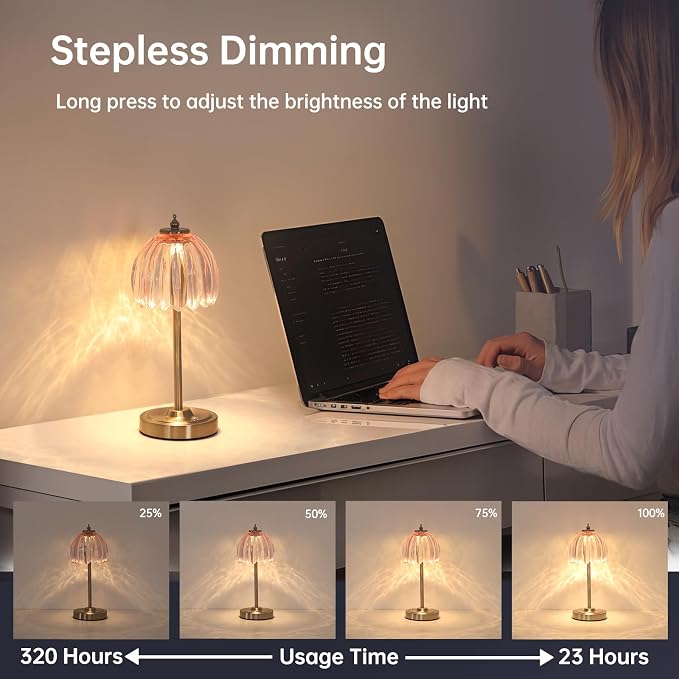 Shenmoyl Tulip Table Lamp with 5200mAh Battery & Touch Control, Cordless Small - Image 3
