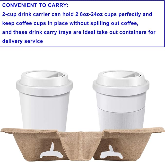 2 Cup Pulp Fiber Drink Carrier, 100 Pack Biodegradable Disposable Take-Out Cup - Image 6