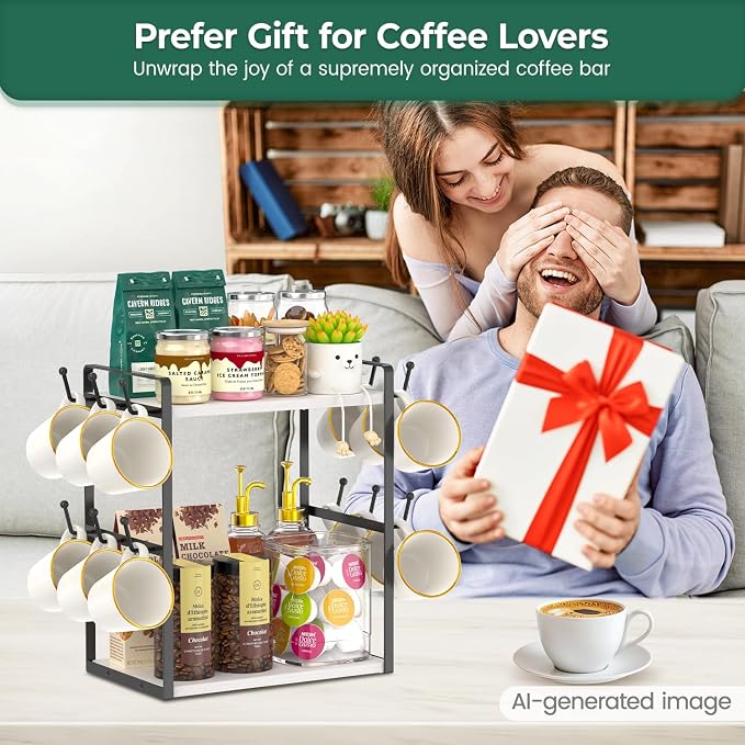 EsLuker.ly 2 Tier Coffee Mug Holder Station Bar Organizer Countertop, Mug Cup - Image 6