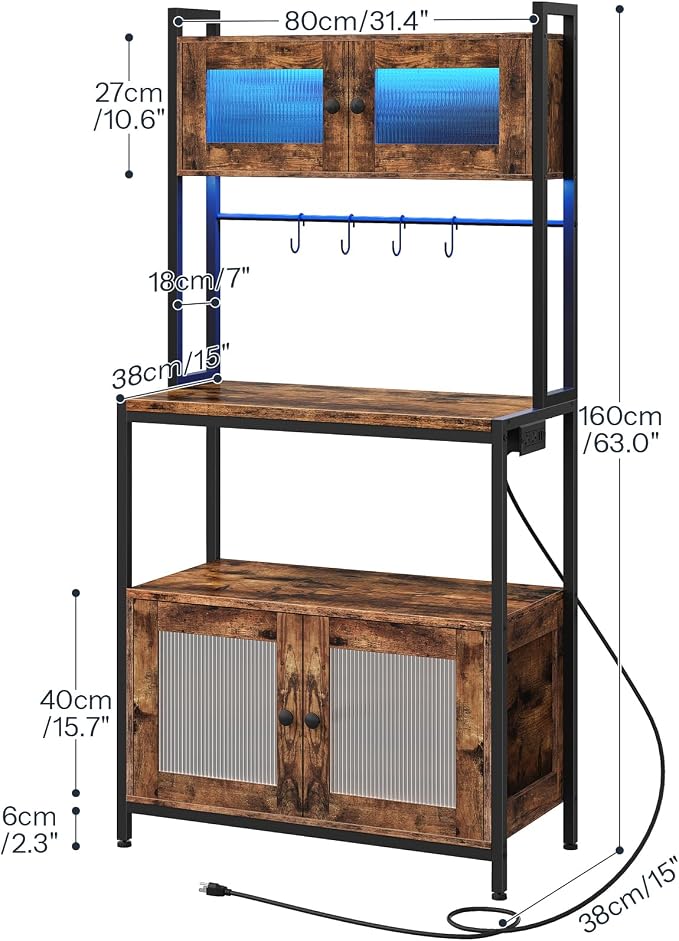 HOOBRO Bakers Rack with Storage Cabinet, 5-Tier Coffee Bar with Power Outlet - Image 2