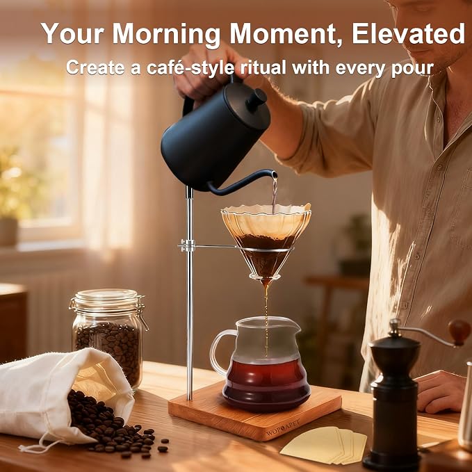 Pour Over Stand with Cherry Wood Base & Stainless Steel 360° Adjustable Coffee - Image 2