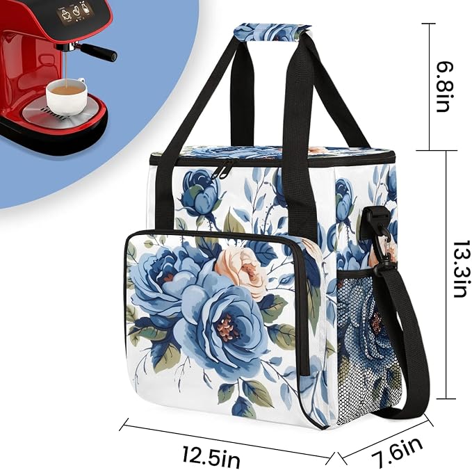 Vintage Blue Roses Coffee Maker Carring Bag, Large Insulated Storage Organizer - Image 2