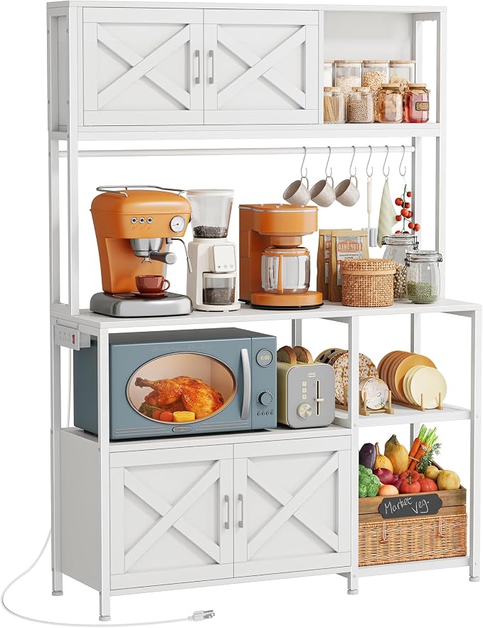 Huuger Large Bakers Rack with Power Outlet, Kitchen Microwave Stand with by Huuger
