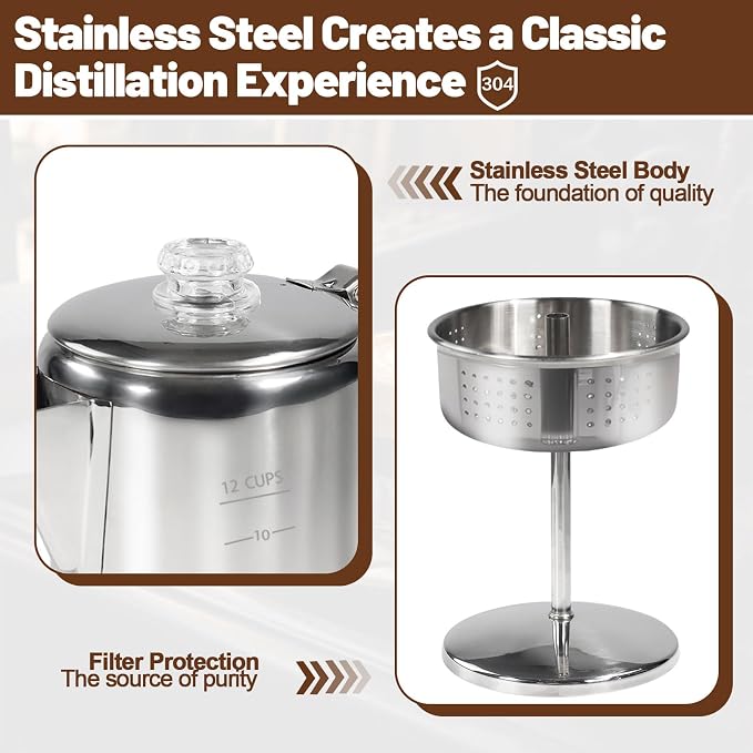 12 Cup Percolator 304 Stainless Steel Coffee Pot Coffee Maker Coffee Machine - Image 5