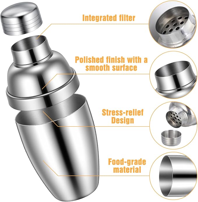 4 Pcs Mini Cocktail Shaker, 8 oz Professional Stainless Steel Martini Drink - Image 3