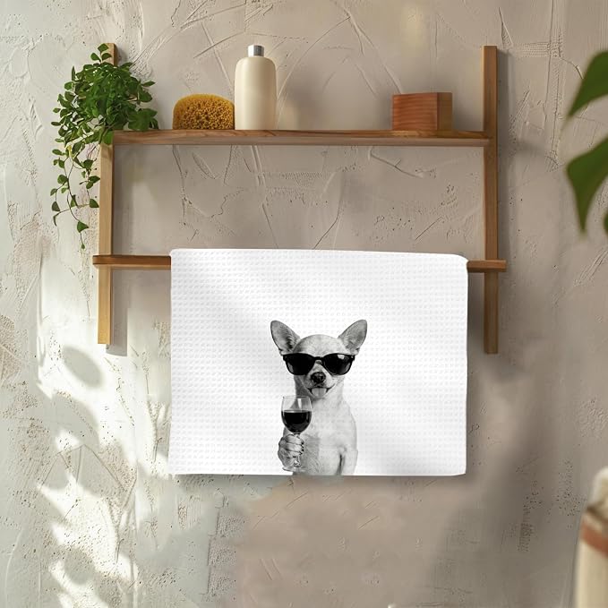 Chihuahua Gifts Coffee Wine Kitchen Towels Set of 2, Coffee Dog Dish Tea Towel - Image 4