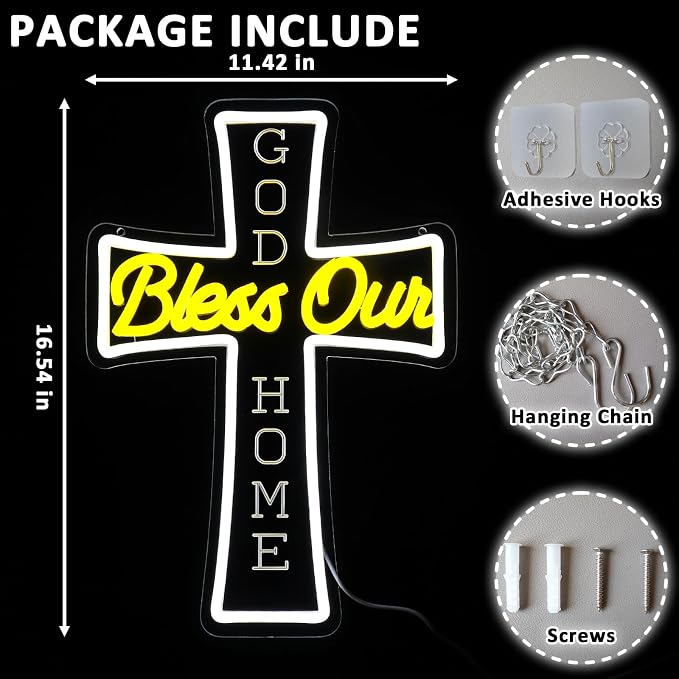 God Bless Our Home Neon Sign for Wall Decor Dimmable Jesus Cross Led Sign for - Image 2