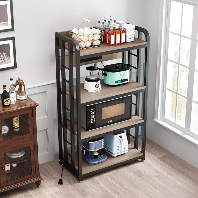 SIREDEEP Bakers Rack with Power Outlet ，4-Tier Kitchen Baker's Rack, Microwave - Image 5