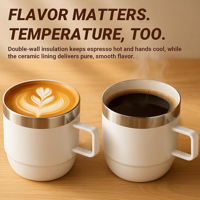 6 oz Small Espresso Mug with Handle, Ceramic-Lined 18/8 Stainless Steel - Image 5