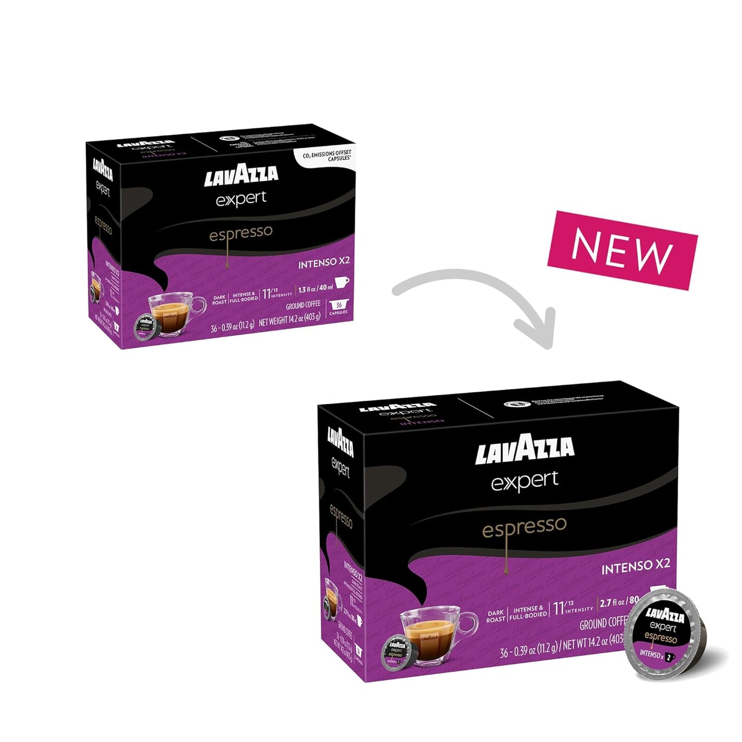 Lavazza Expert Espresso Intenso Double Shot Capsules, Dark Roast, Arabica and Robusta Blend, Compatible with Lavazza Classy Machines (36 Capsules)