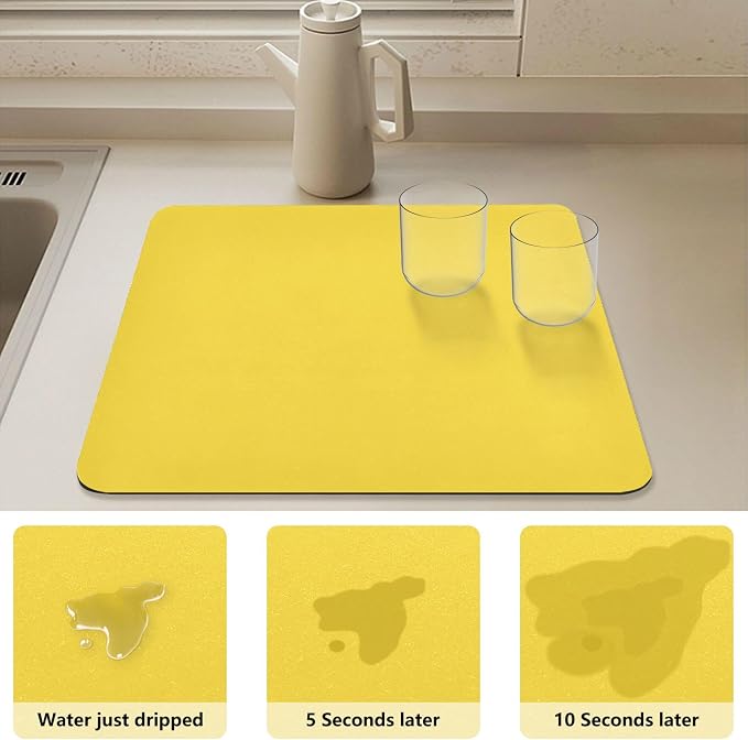 Sunny Yellow Dish Drying Mat for Kitchen Counter No-slip Rubber Bottom Coffee - Image 4