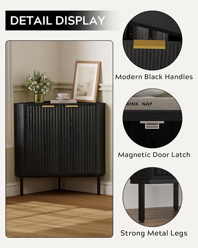 Modern Fluted Corner Cabinet, Small Floor Storage Cabinet - Image 4